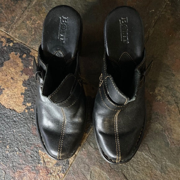 Born Black Leather Mules Stitching Heel Classic Casual Sz 6 - Picture 8 of 11